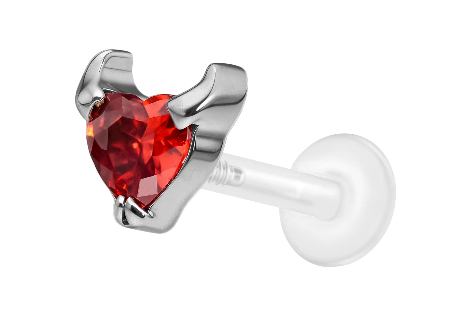 PTFE Labret Piercing mit Innengewinde + Titan-Aufsatz TEUFELSHERZ